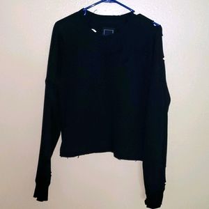 Distressed black crewneck sweater